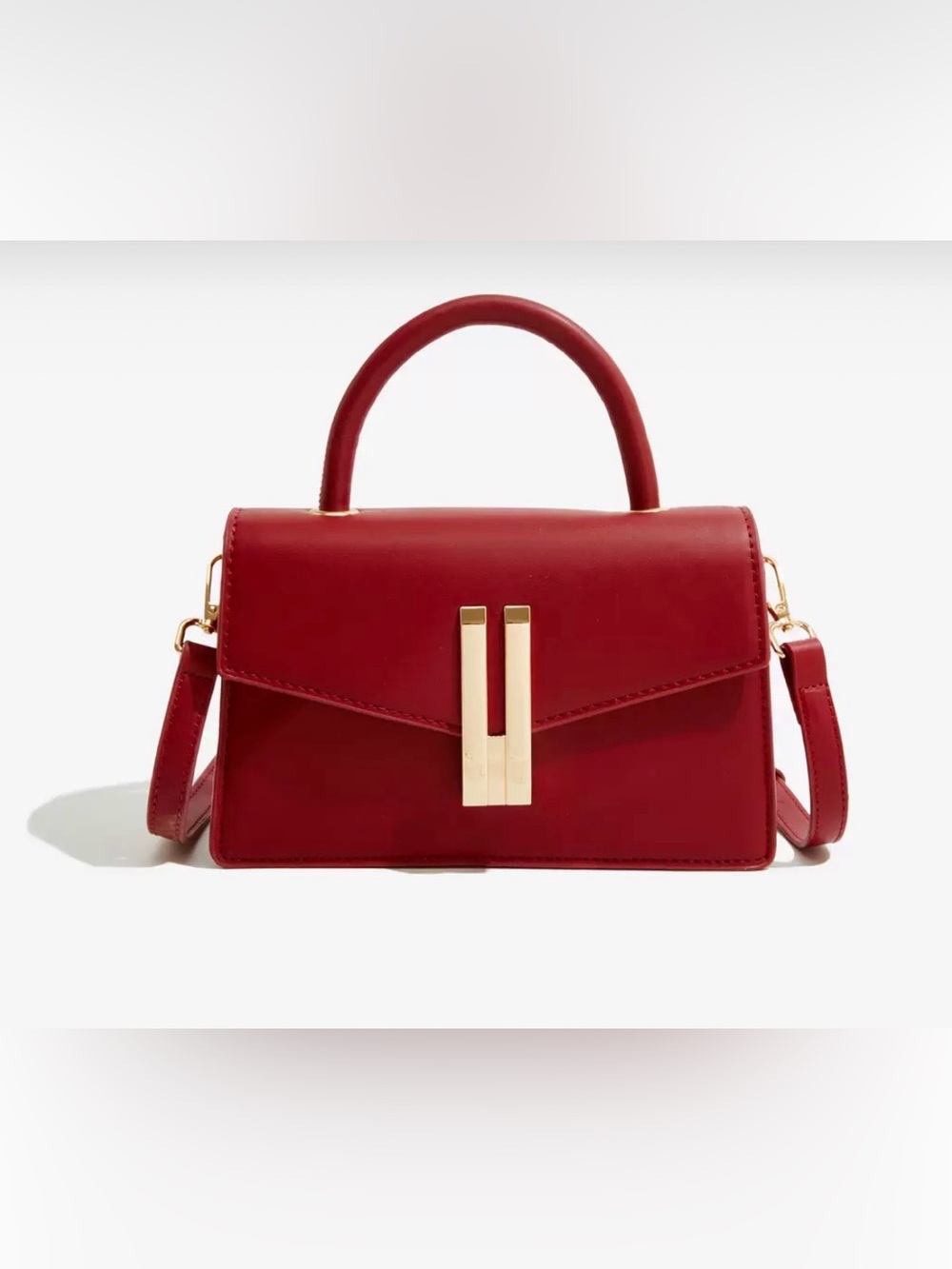 Structured Red Top-Handle Satchel with Gold Hardware